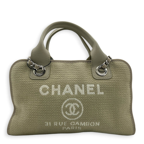 Deauville Top Handle & Shoulder Bag Grey in Canvas, Silver hardware