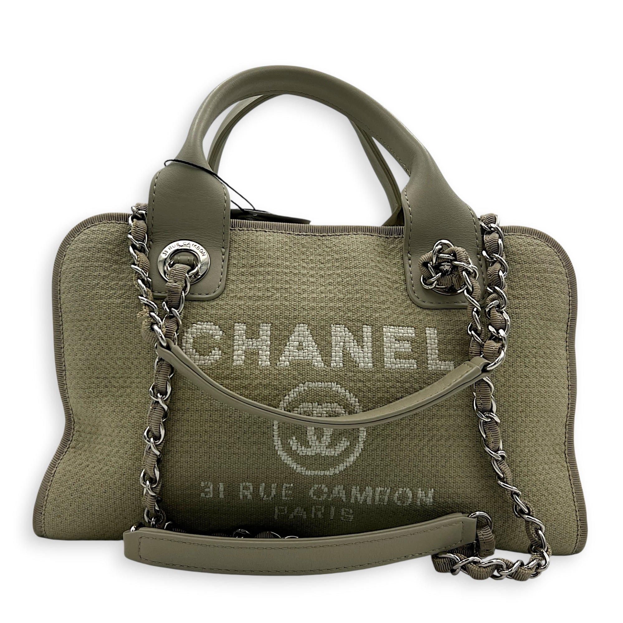 Deauville Top Handle & Shoulder Bag Grey in Canvas, Silver hardware
