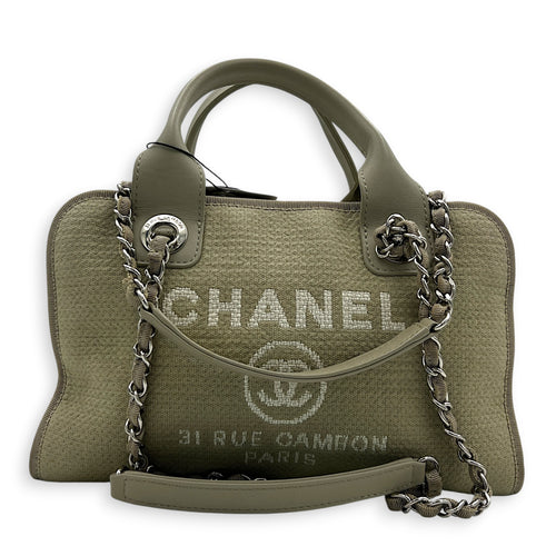 Deauville Top Handle & Shoulder Bag Grey in Canvas, Silver hardware