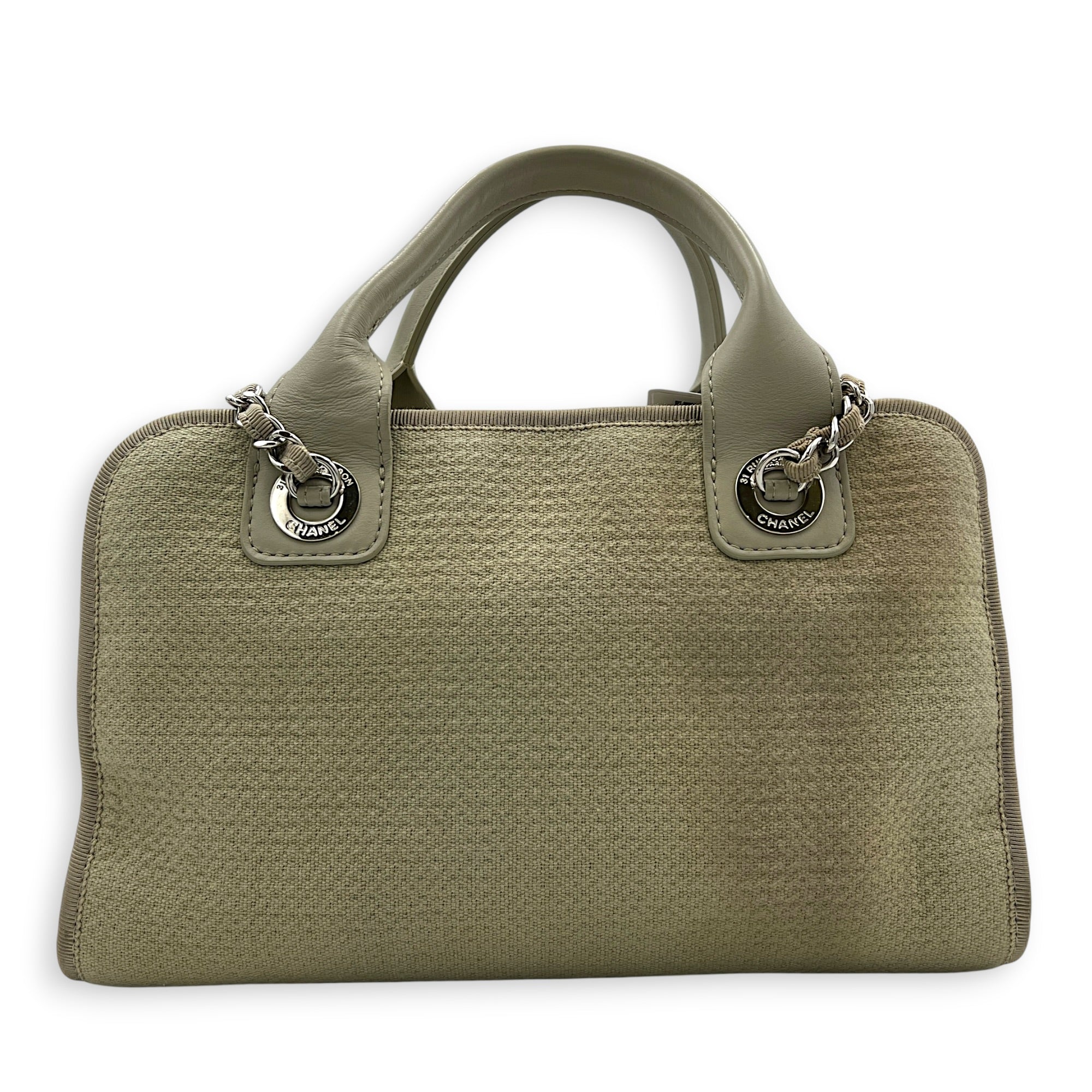 Deauville Top Handle & Shoulder Bag Grey in Canvas, Silver hardware