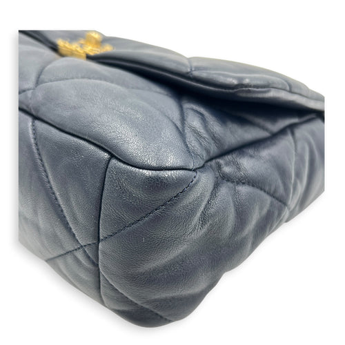 19 Large Blue Shoulder Bag in Goat Leather, Mixed hardware