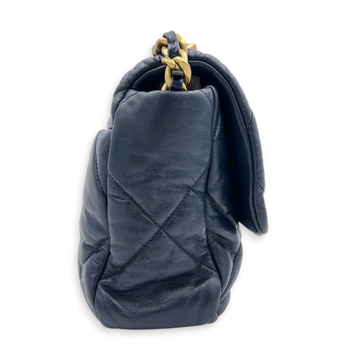 19 Large Blue Shoulder Bag in Goat Leather, Mixed hardware