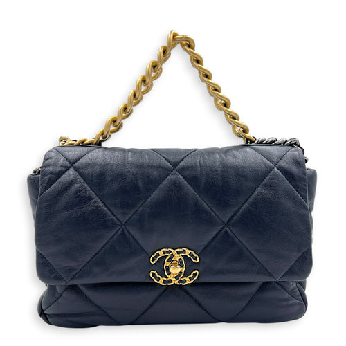 19 Large Blue Shoulder Bag in Goat Leather, Mixed hardware