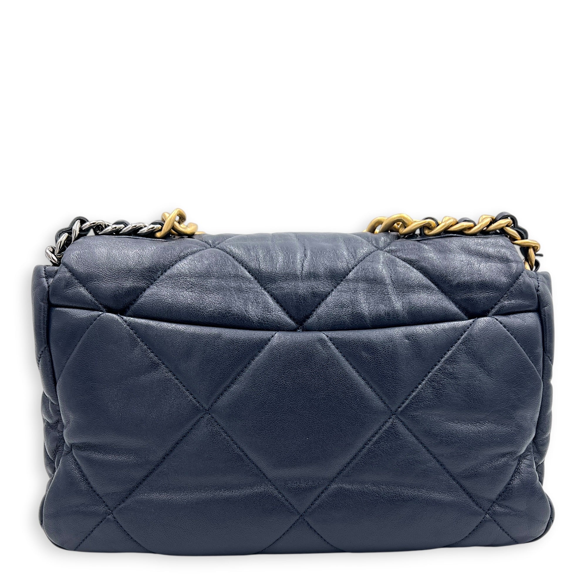 19 Large Blue Shoulder Bag in Goat Leather, Mixed hardware