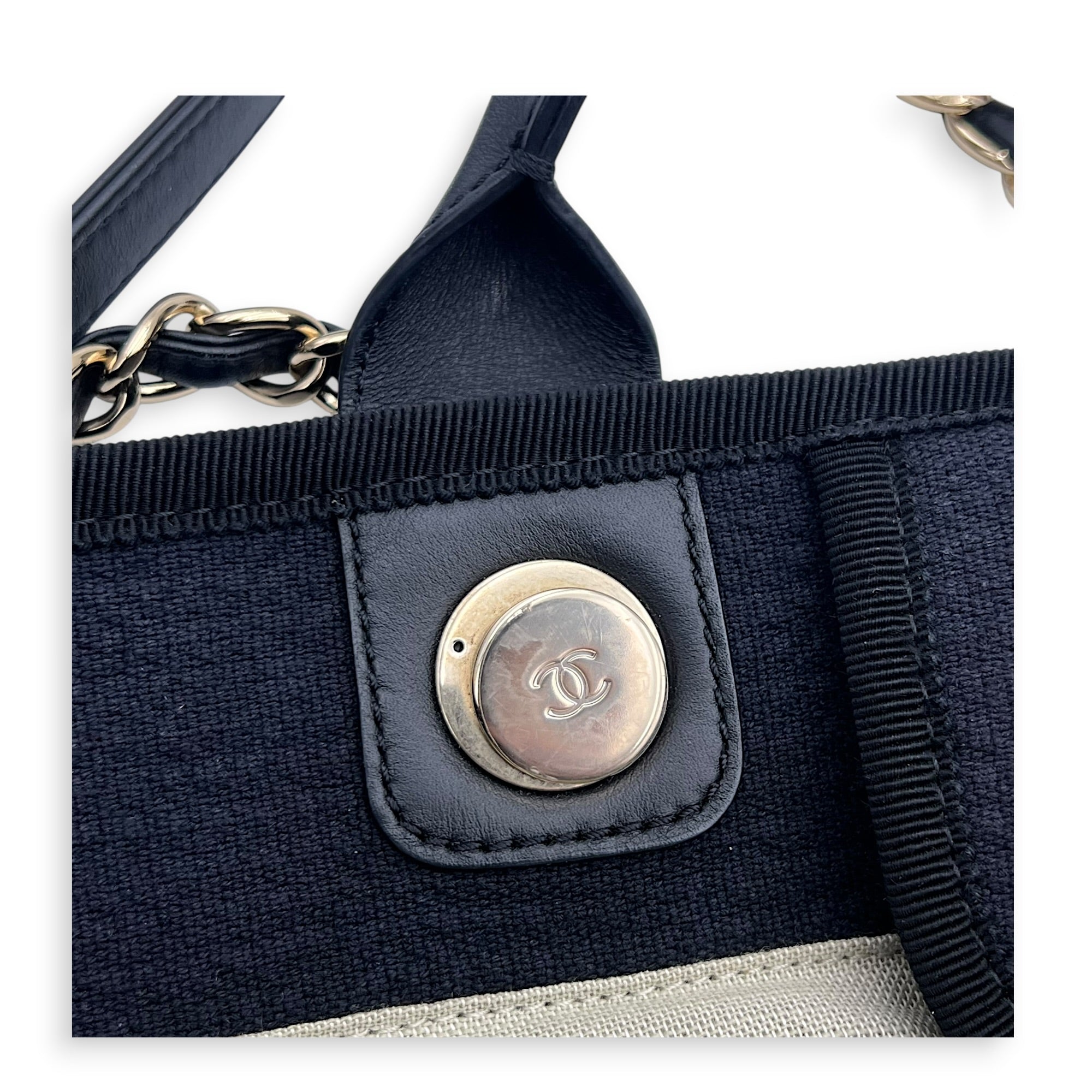 Deauville Tote Bag Black in Canvas, Gold hardware