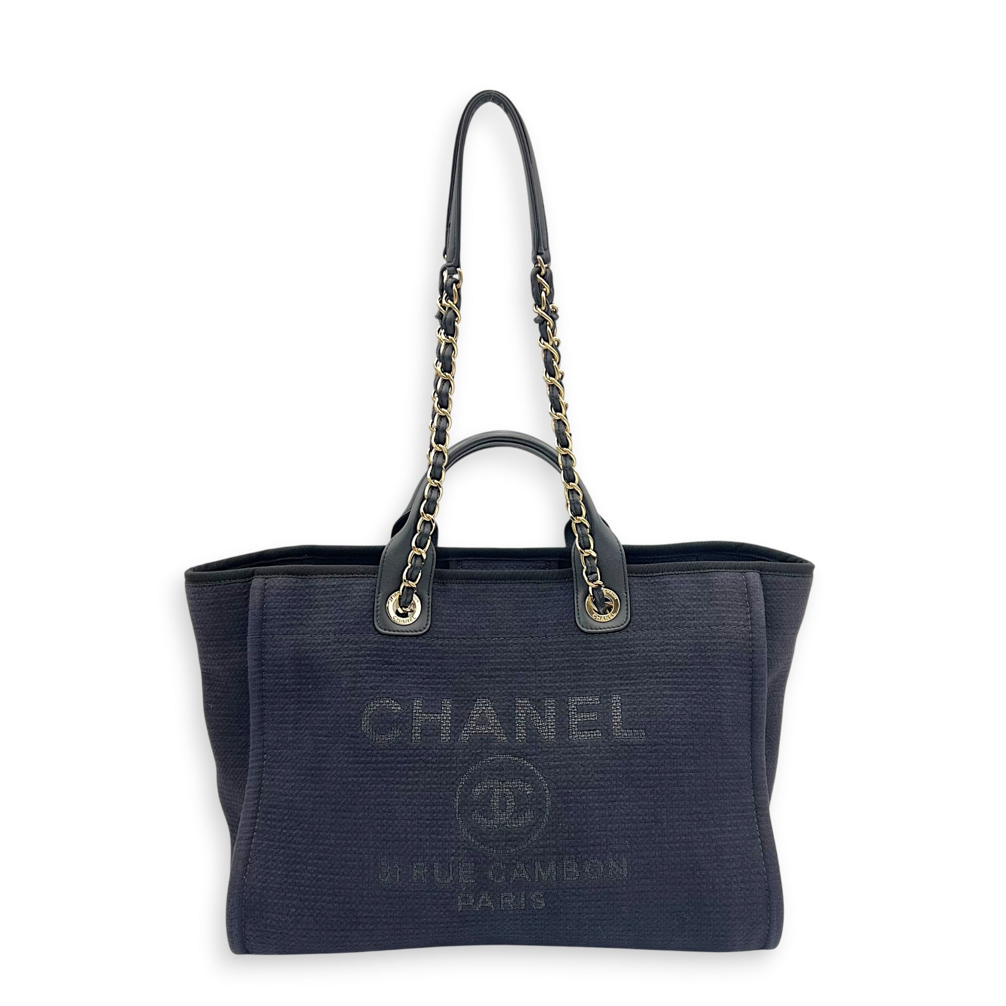 Deauville Tote Bag Black in Canvas, Gold hardware