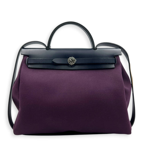 Herbag 31 Cassis Bleu Indigo Top Handle Bag in Canvas, Palladium hardware