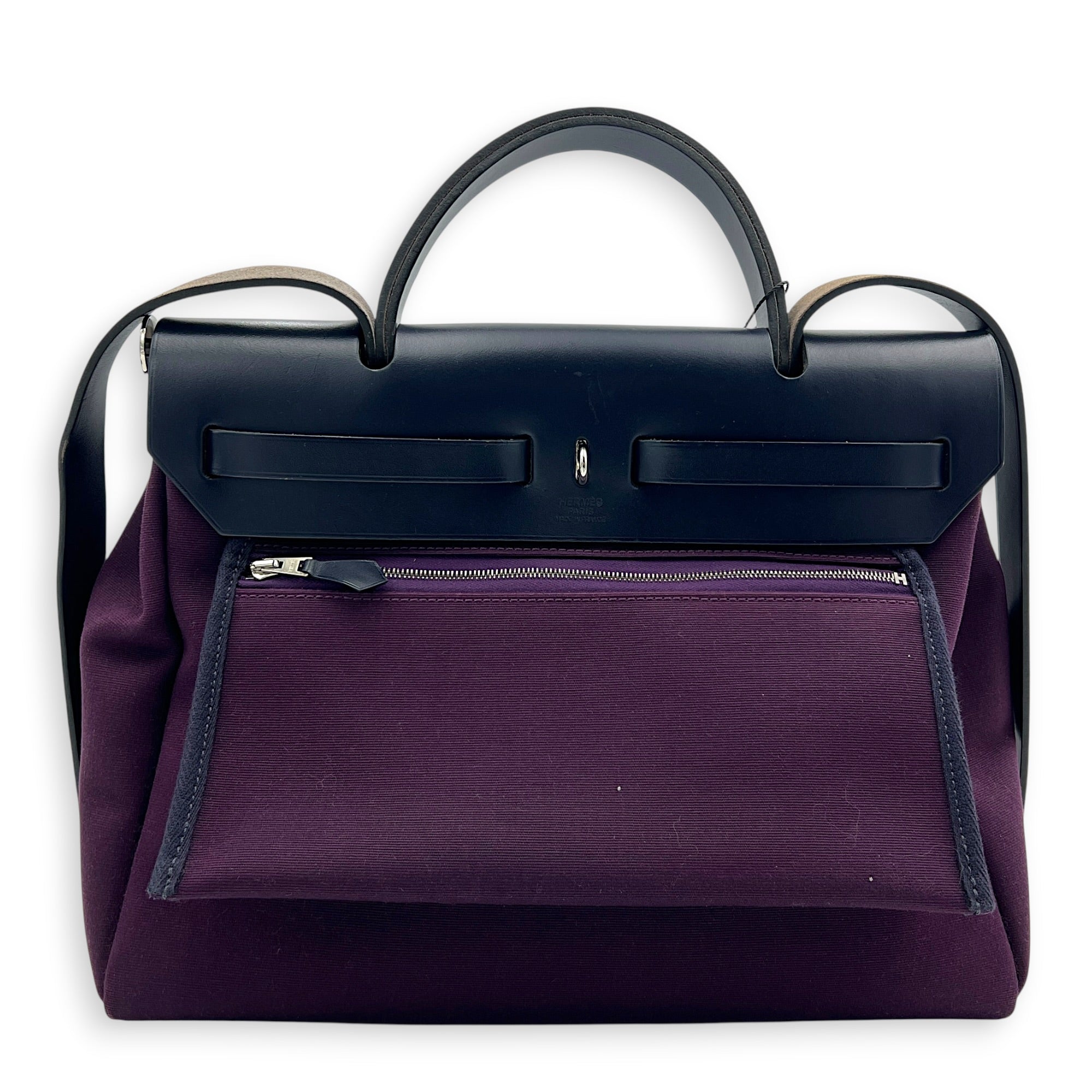 Herbag 31 Cassis Bleu Indigo Top Handle Bag in Canvas, Palladium hardware