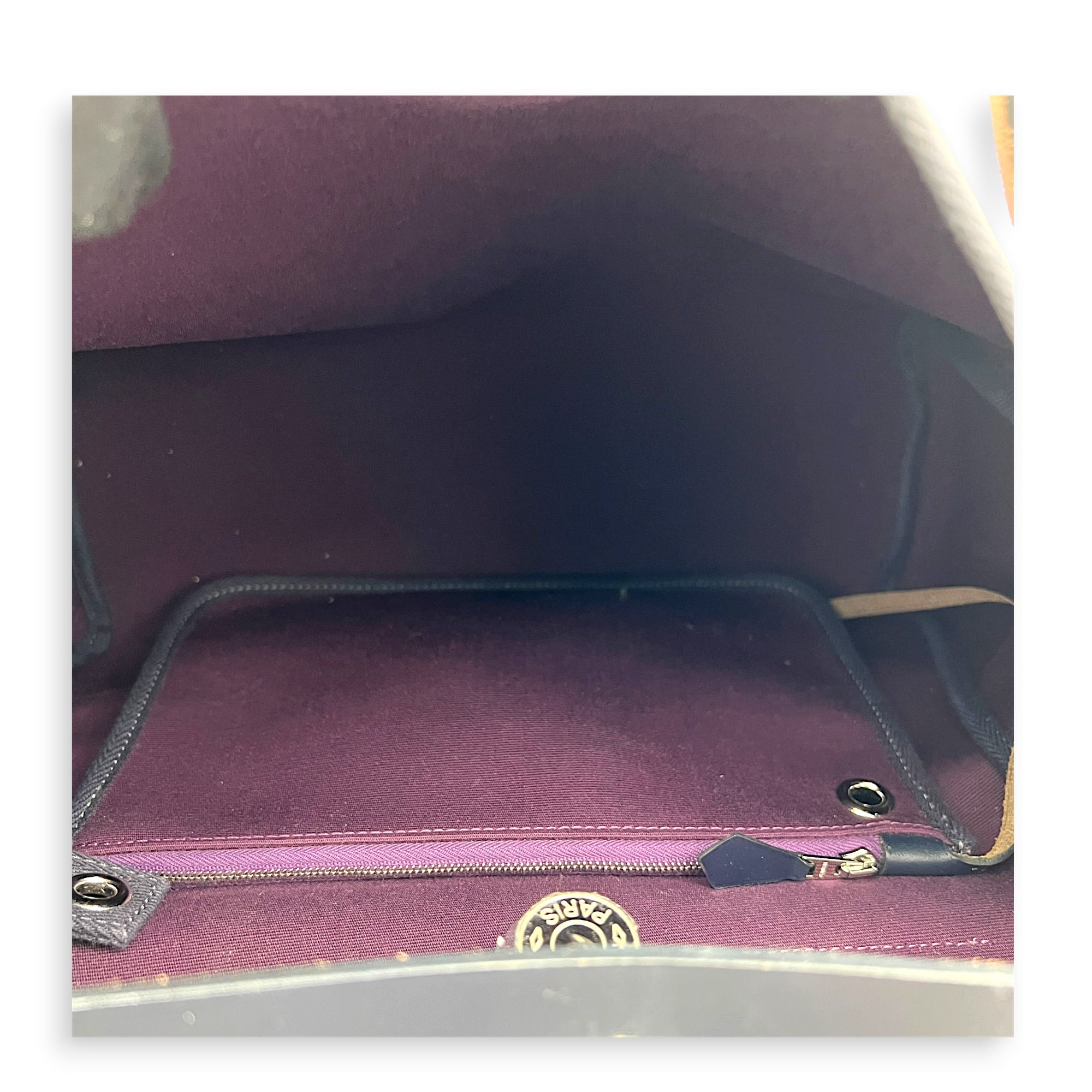 Herbag 31 Cassis Bleu Indigo Top Handle Bag in Canvas, Palladium hardware
