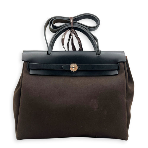 Herbag 31 Ebene & Noir Top Handle Bag in Canvas, Palladium hardware