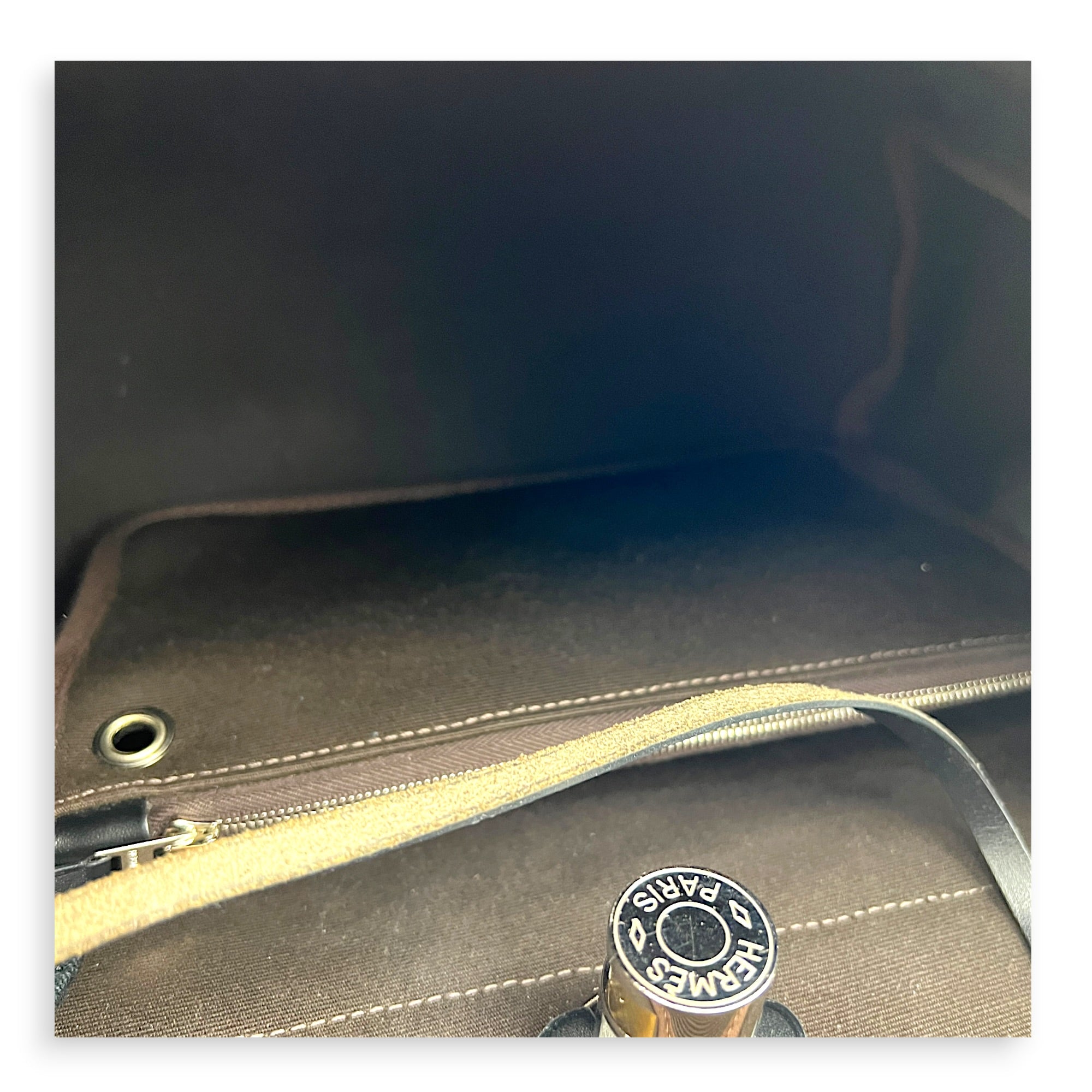 Herbag 31 Ebene & Noir Top Handle Bag in Canvas, Palladium hardware