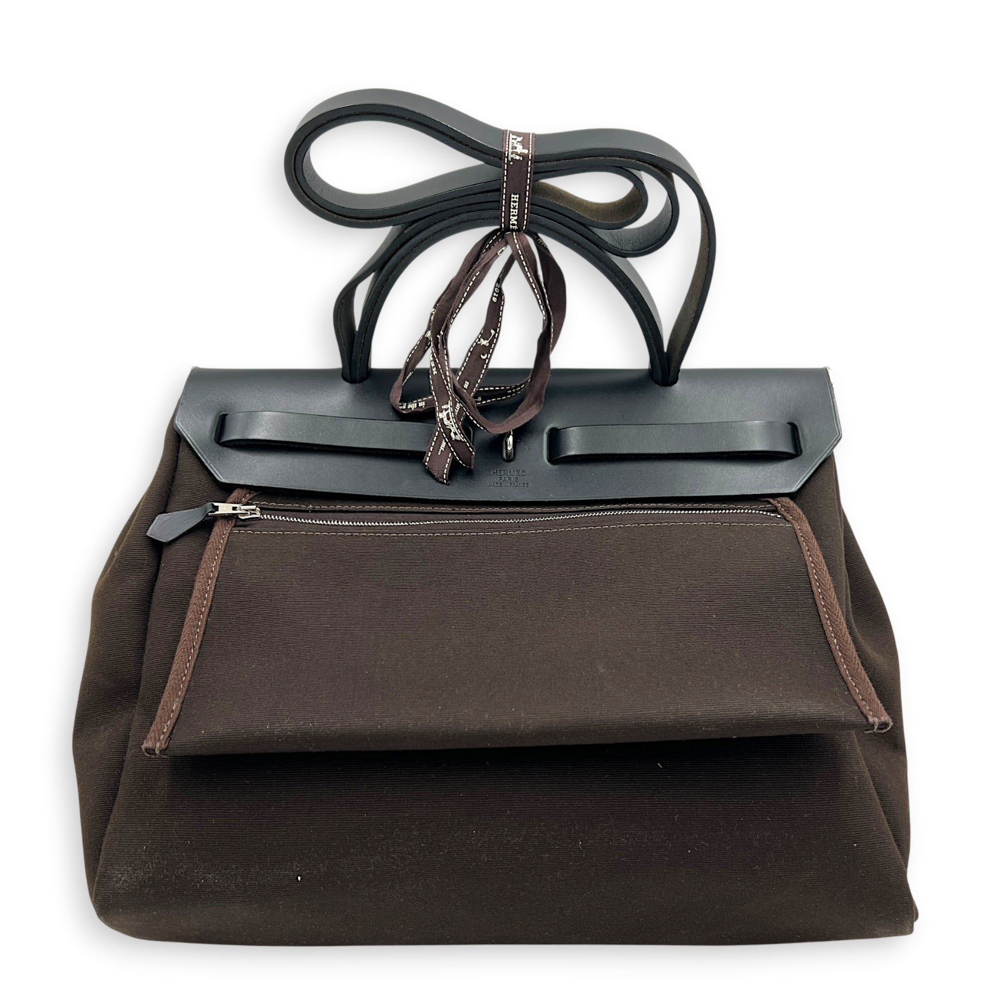 Herbag 31 Ebene & Noir Top Handle Bag in Canvas, Palladium hardware