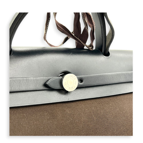 Herbag 31 Ebene & Noir Top Handle Bag in Canvas, Palladium hardware