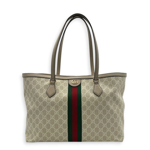 Ophidia Tote Bag White in Coated Canvas, Gold hardware