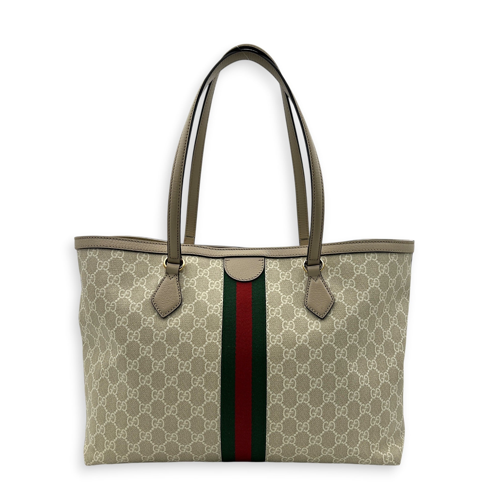 Ophidia Tote Bag White in Coated Canvas, Gold hardware