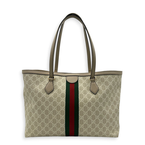 Ophidia Tote Bag White in Coated Canvas, Gold hardware