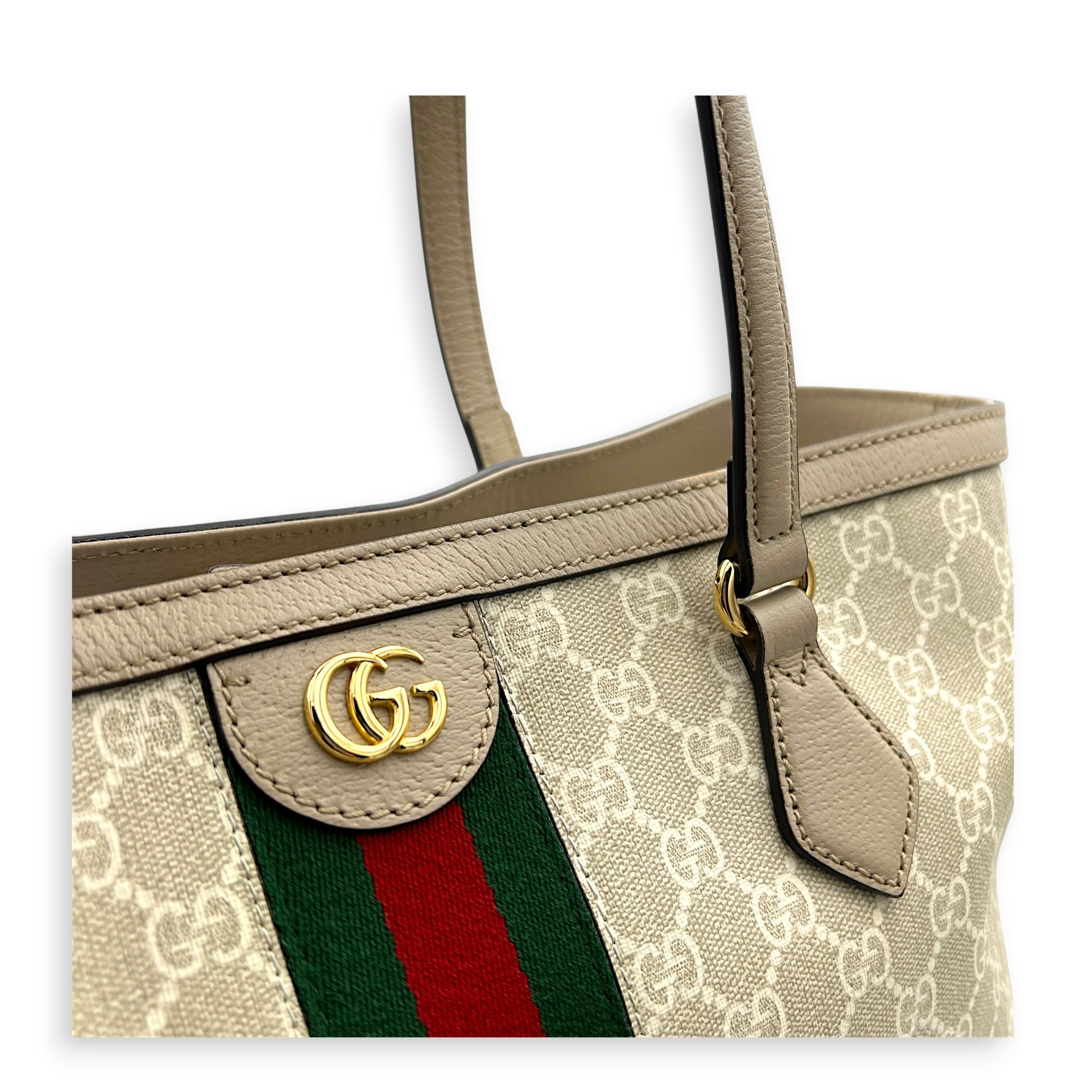 Ophidia Tote Bag White in Coated Canvas, Gold hardware