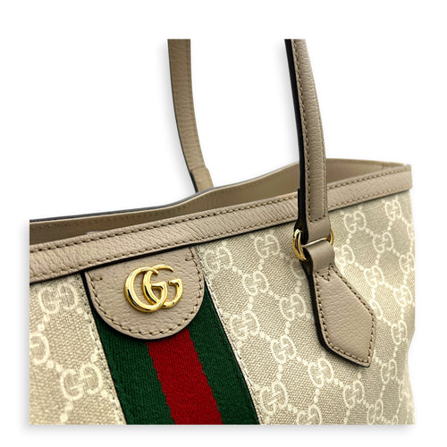 Ophidia Tote Bag White in Coated Canvas, Gold hardware