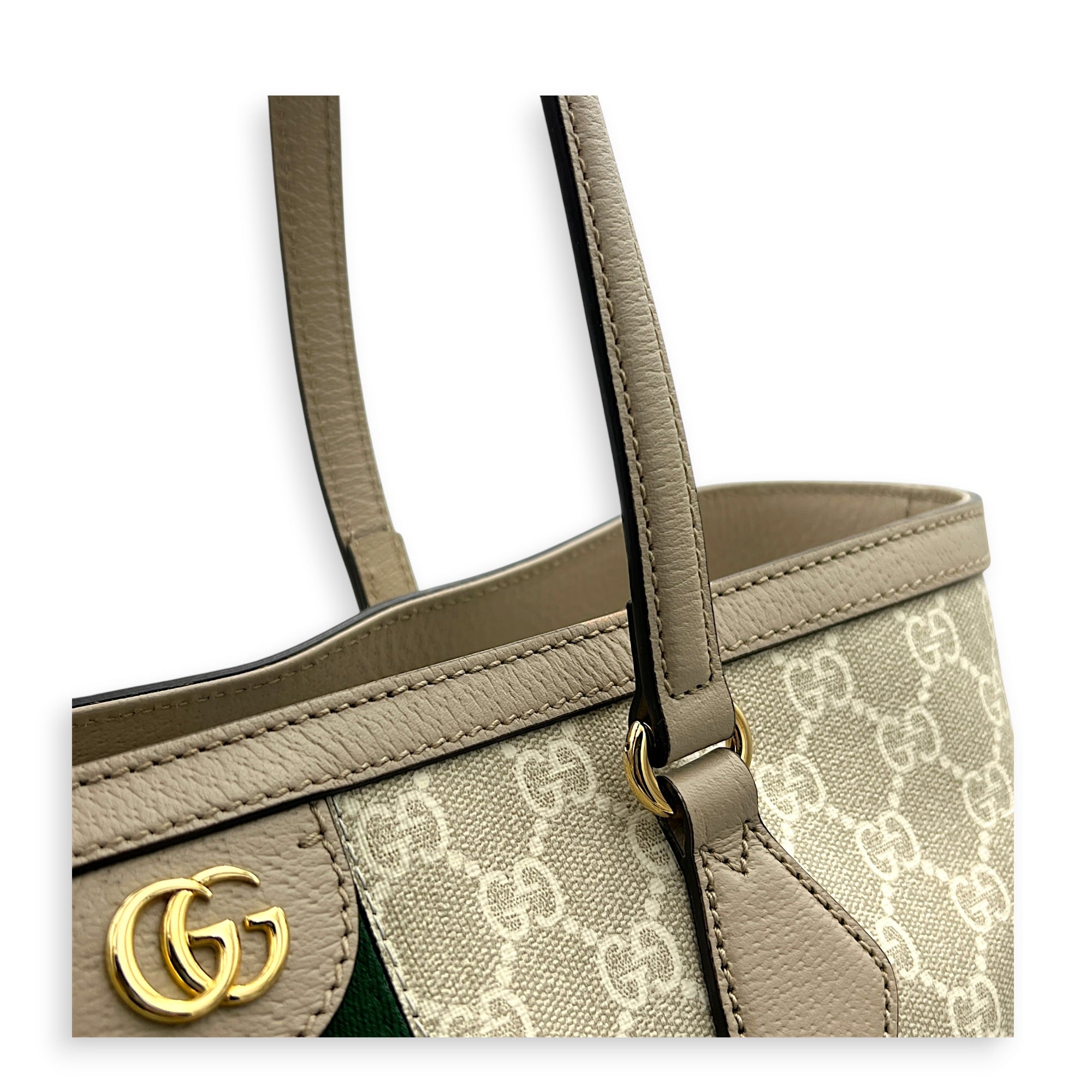 Ophidia Tote Bag White in Coated Canvas, Gold hardware