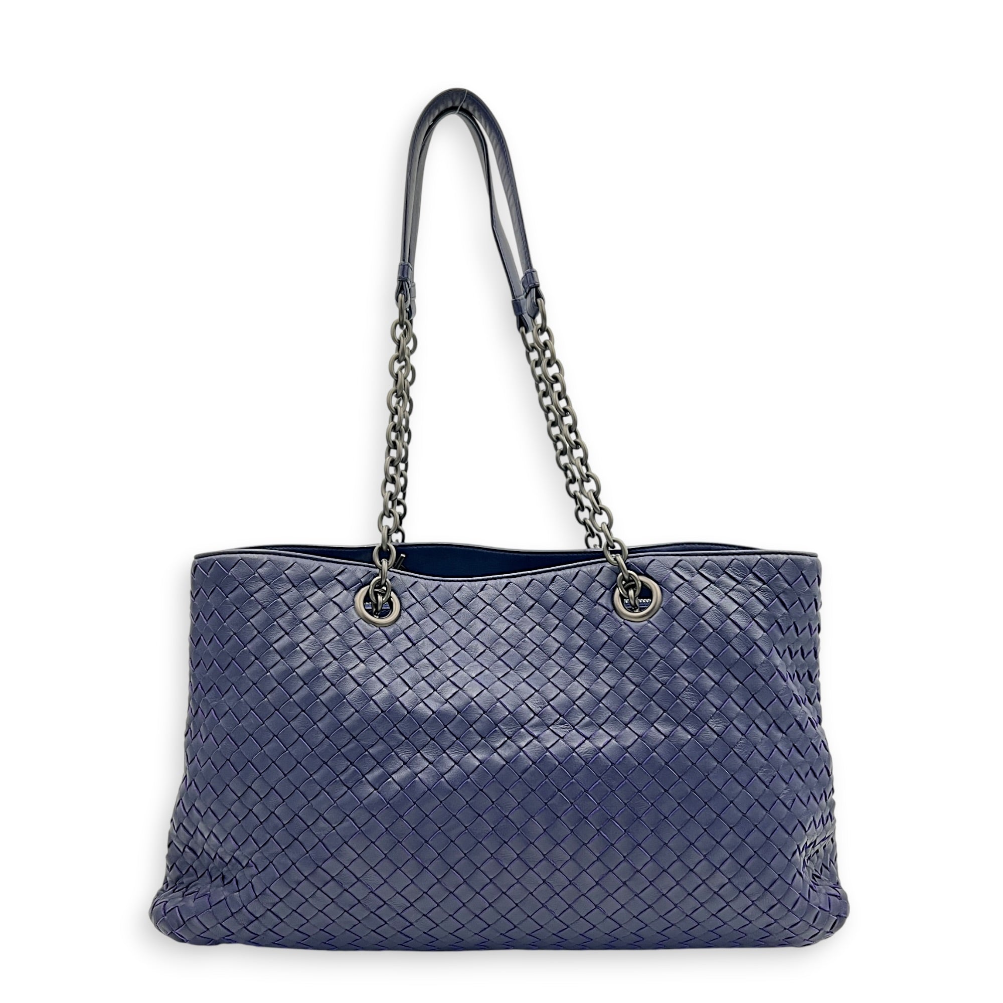 Intrecciato Tote Bag Purple in Nappa Leather, Ruthenium hardware