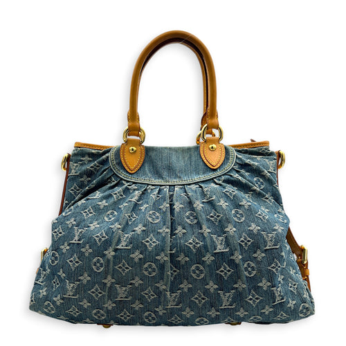Cabby Top Handle Bag Blue in Denim, Gold hardware