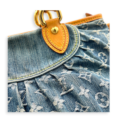 Cabby Top Handle Bag Blue in Denim, Gold hardware