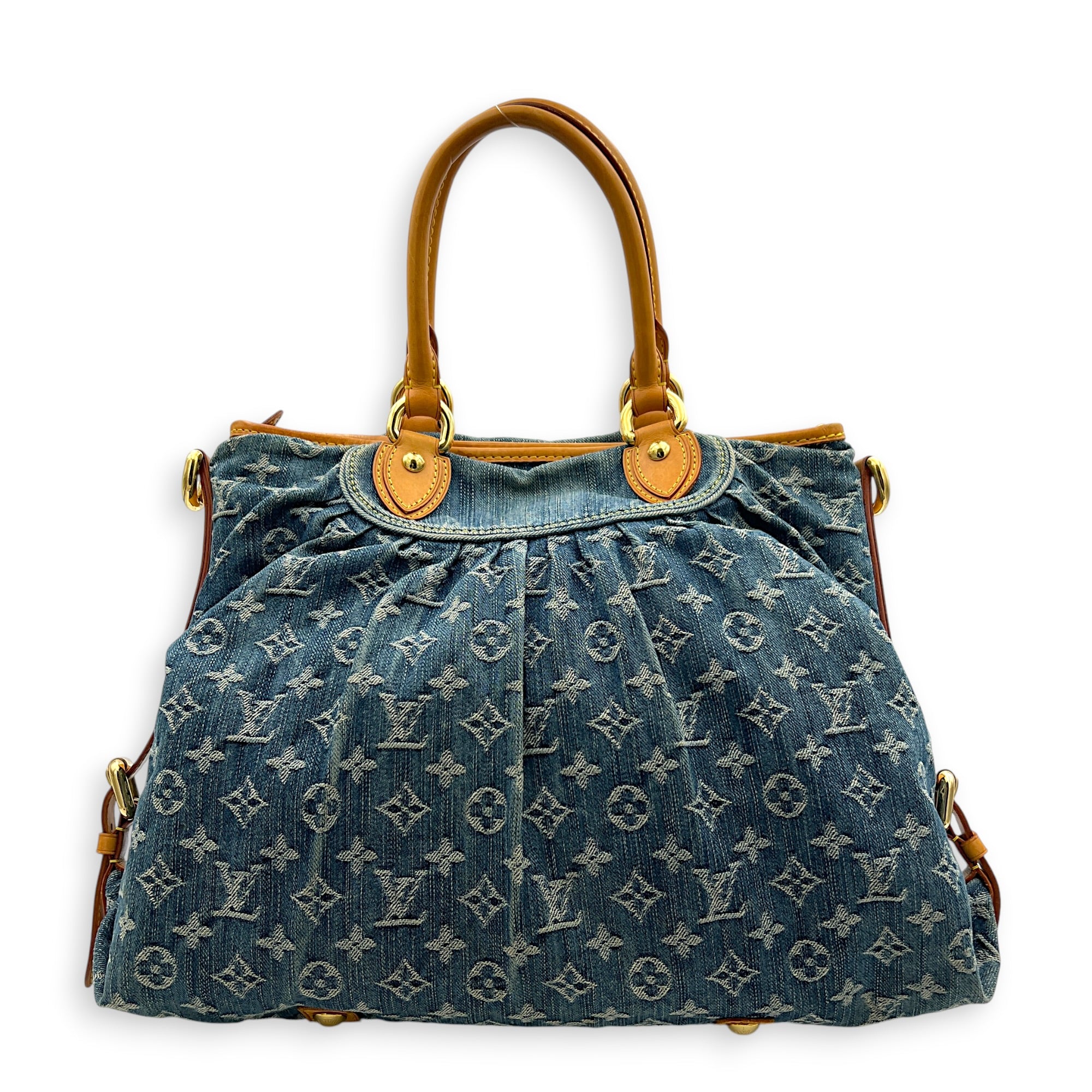 Cabby Top Handle Bag Blue in Denim, Gold hardware