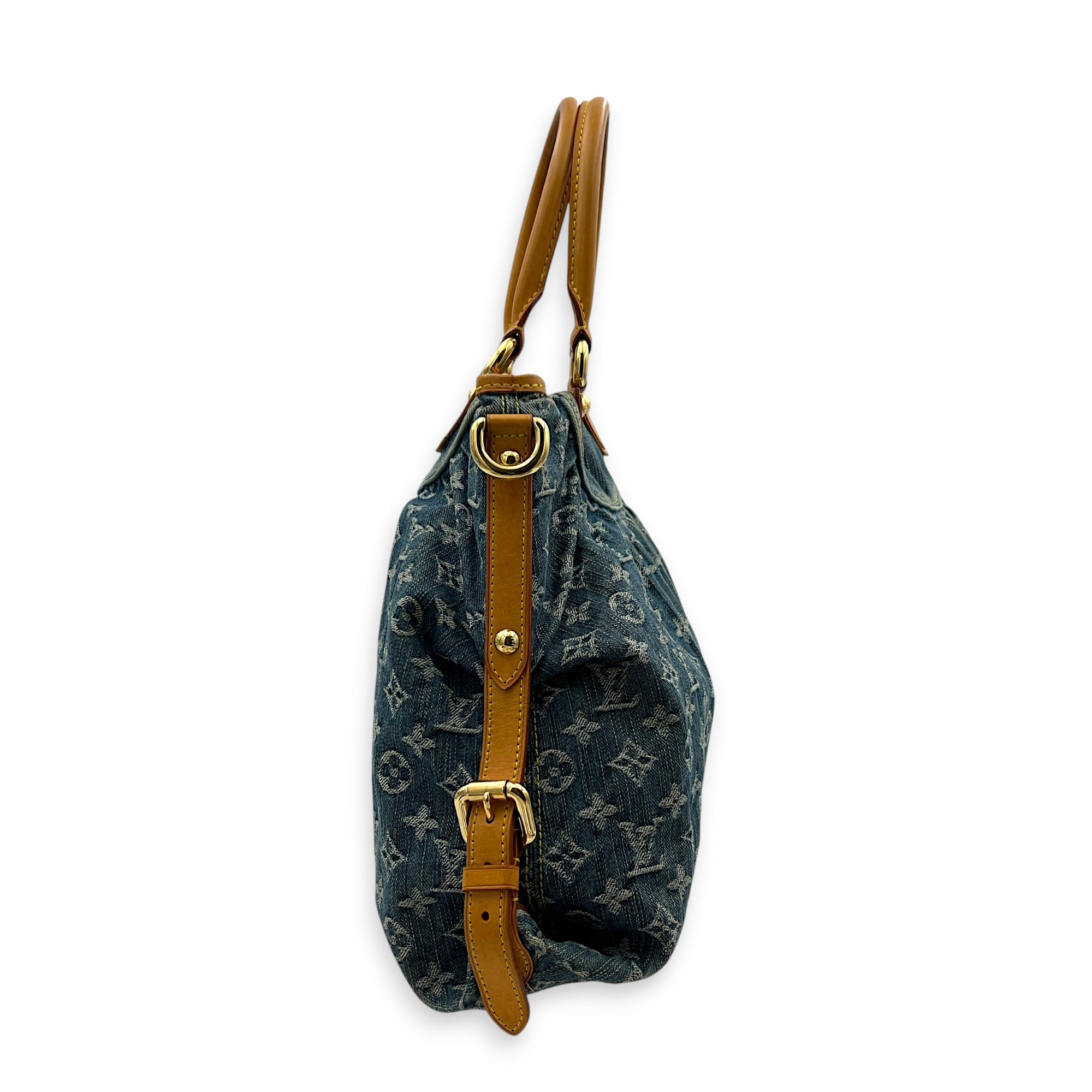 Cabby Top Handle Bag Blue in Denim, Gold hardware