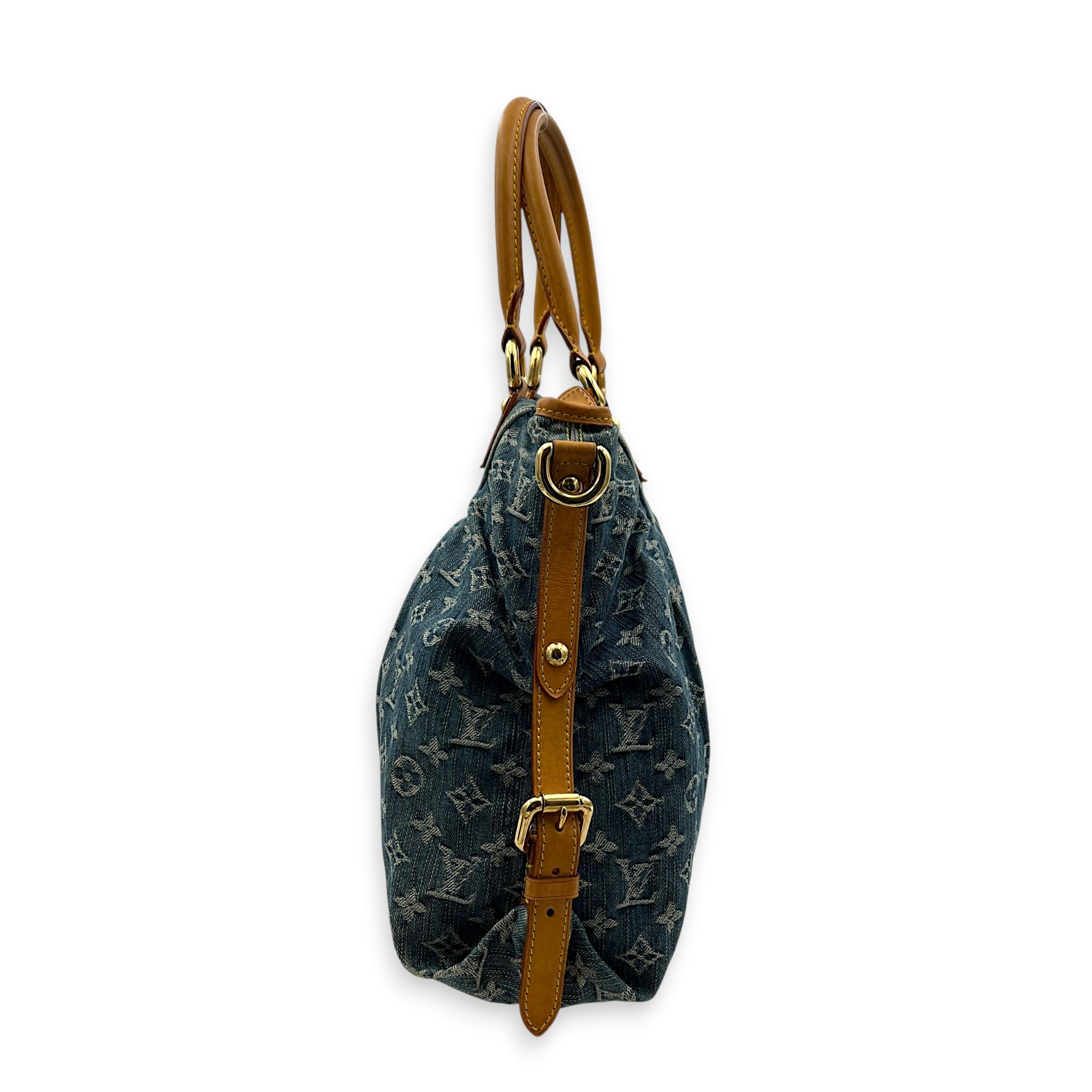 Cabby Top Handle Bag Blue in Denim, Gold hardware