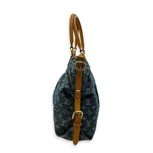 Cabby Top Handle Bag Blue in Denim, Gold hardware