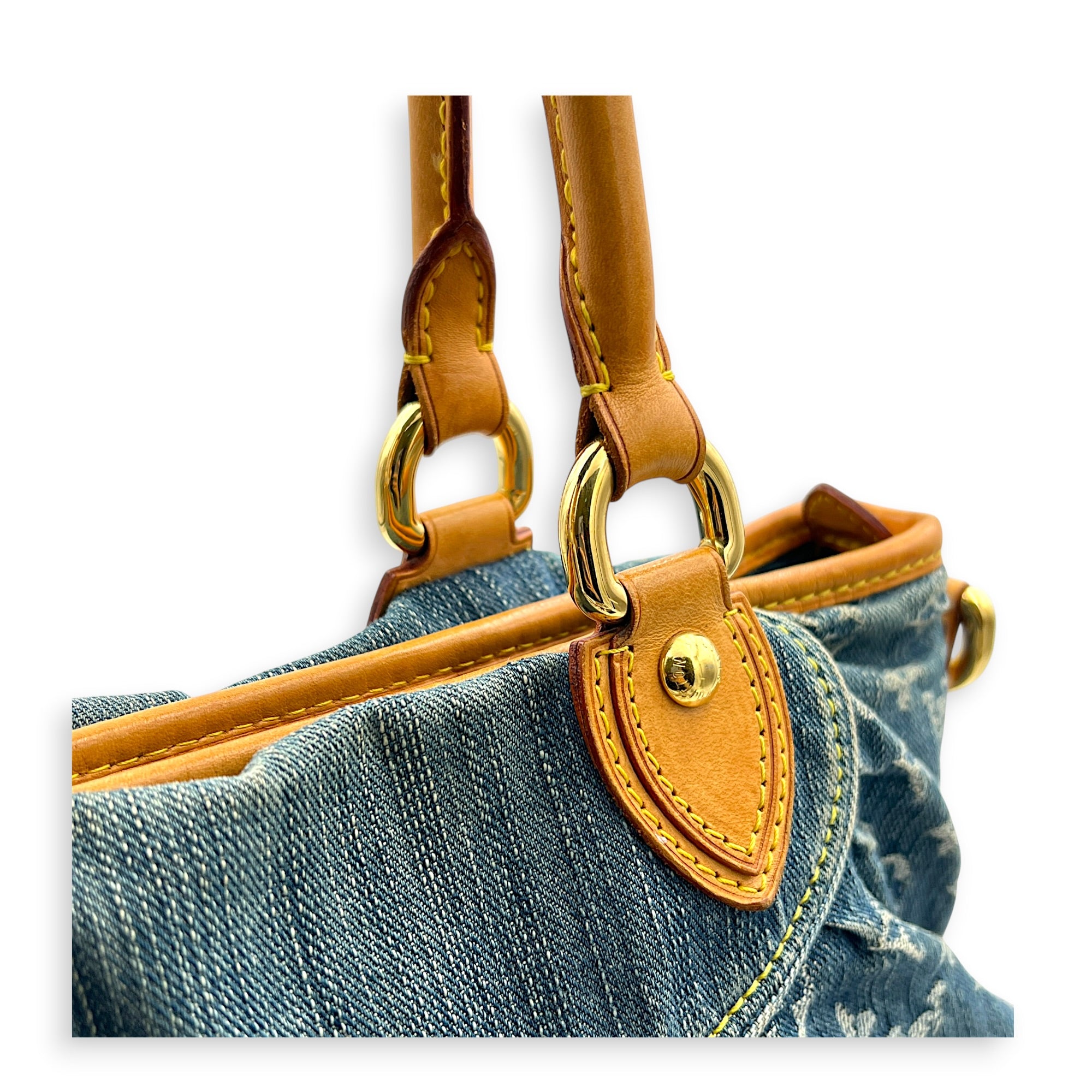 Cabby Top Handle Bag Blue in Denim, Gold hardware
