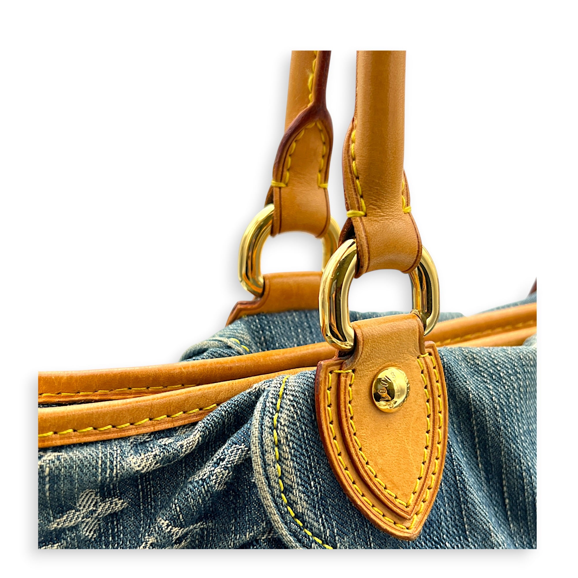Cabby Top Handle Bag Blue in Denim, Gold hardware