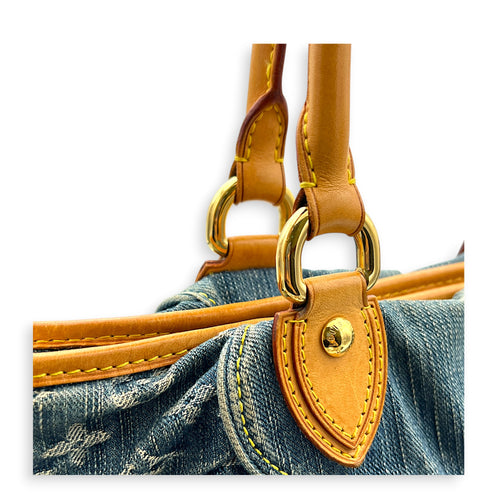 Cabby Top Handle Bag Blue in Denim, Gold hardware