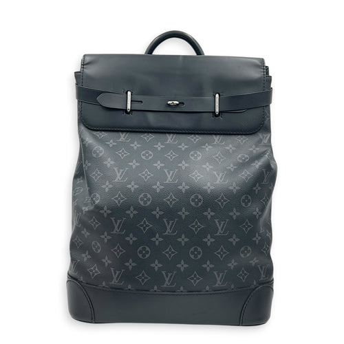 Steamer Backpack Black in Coated Canvas, Silver hardware
