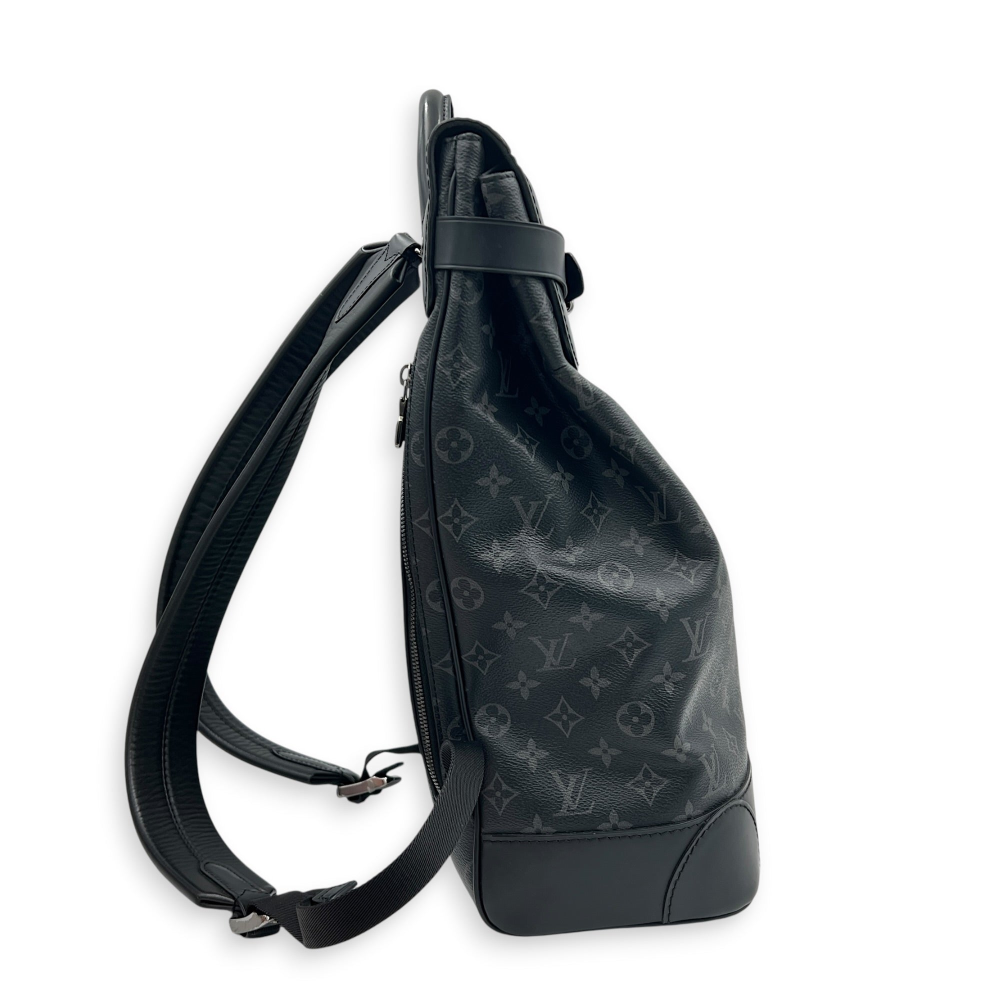 Steamer Backpack Black in Coated Canvas, Silver hardware