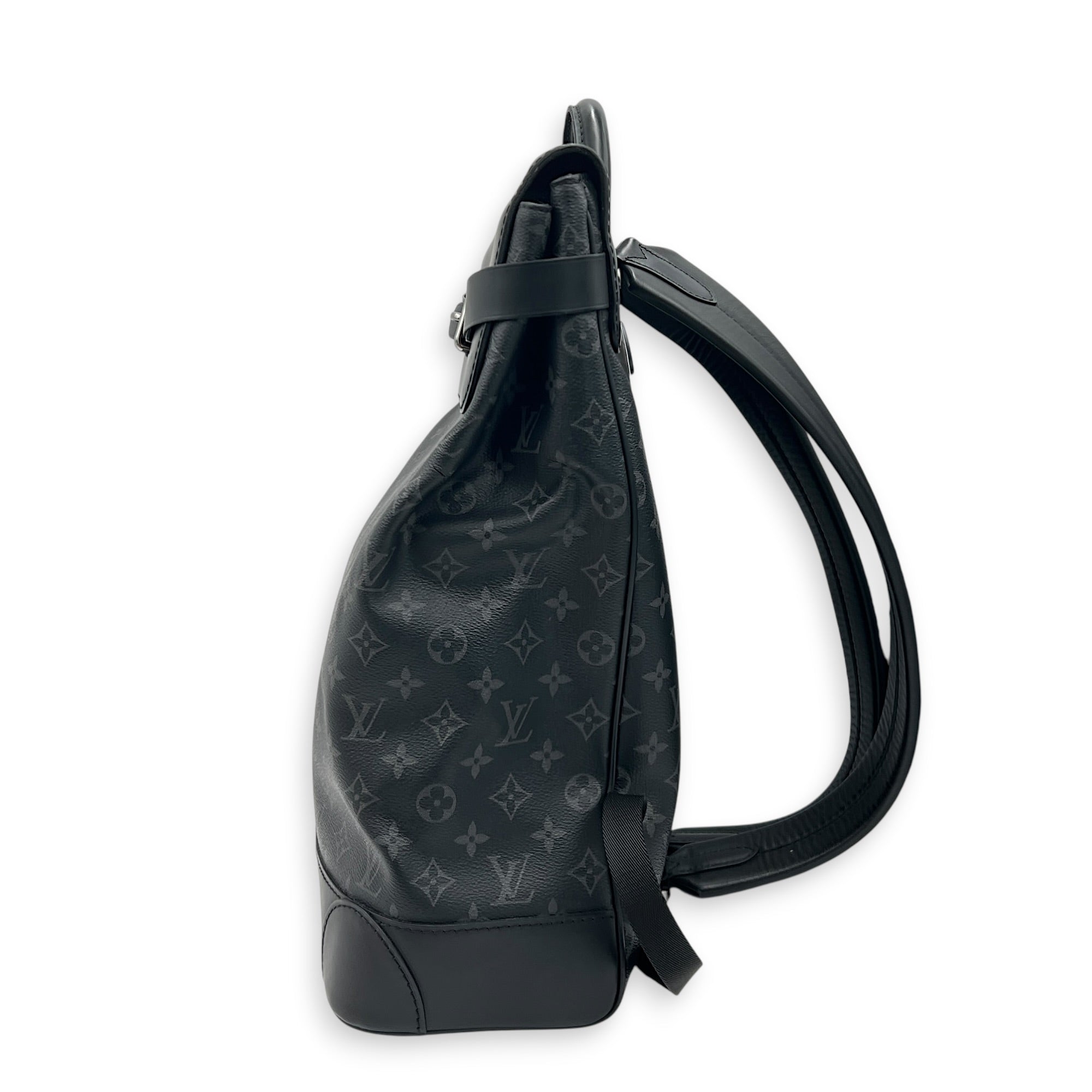 Steamer Backpack Black in Coated Canvas, Silver hardware