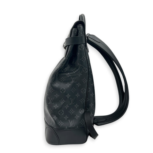 Steamer Backpack Black in Coated Canvas, Silver hardware