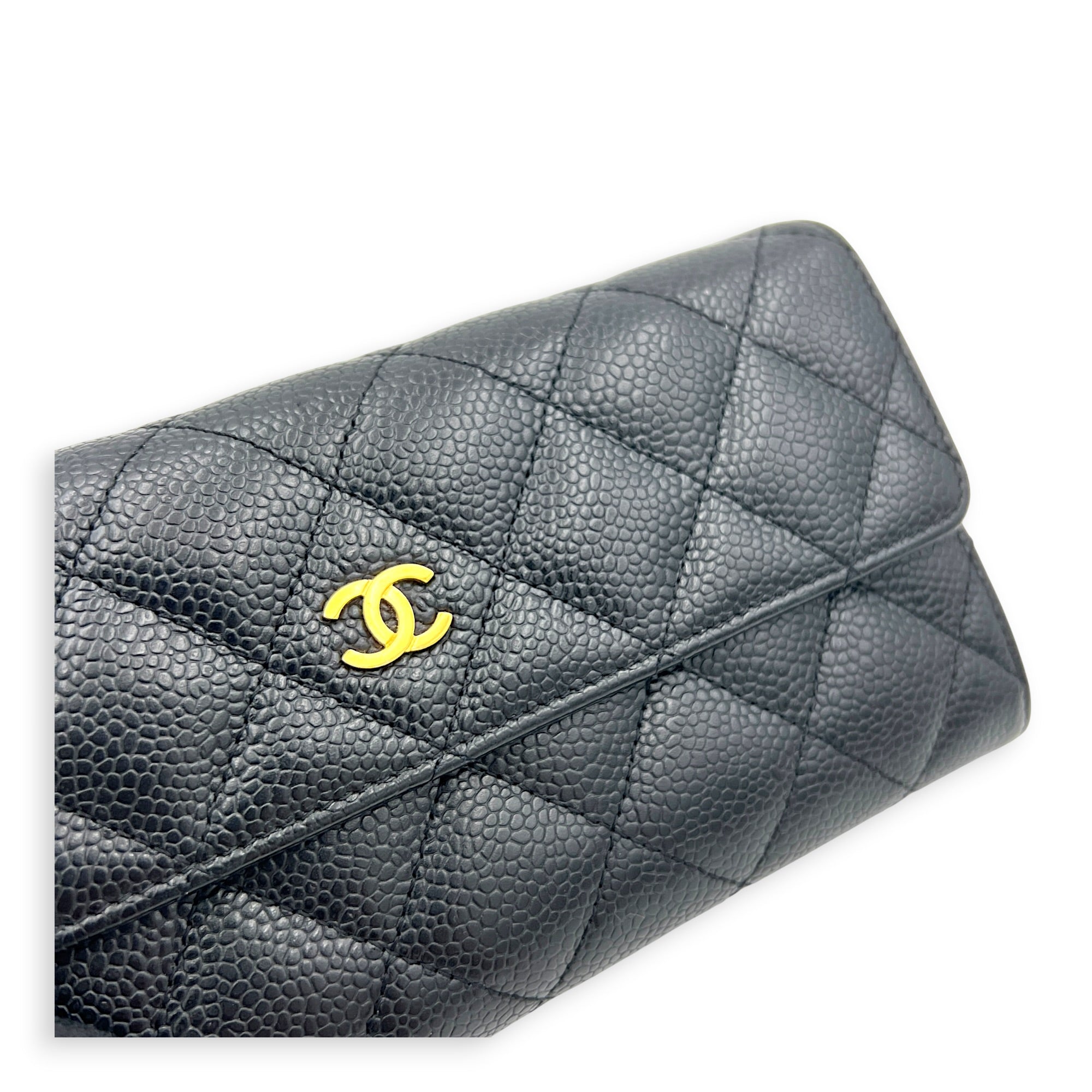 CC Black Wallet in Caviar Leather, Gold hardware