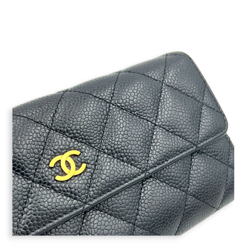 CC Black Wallet in Caviar Leather, Gold hardware