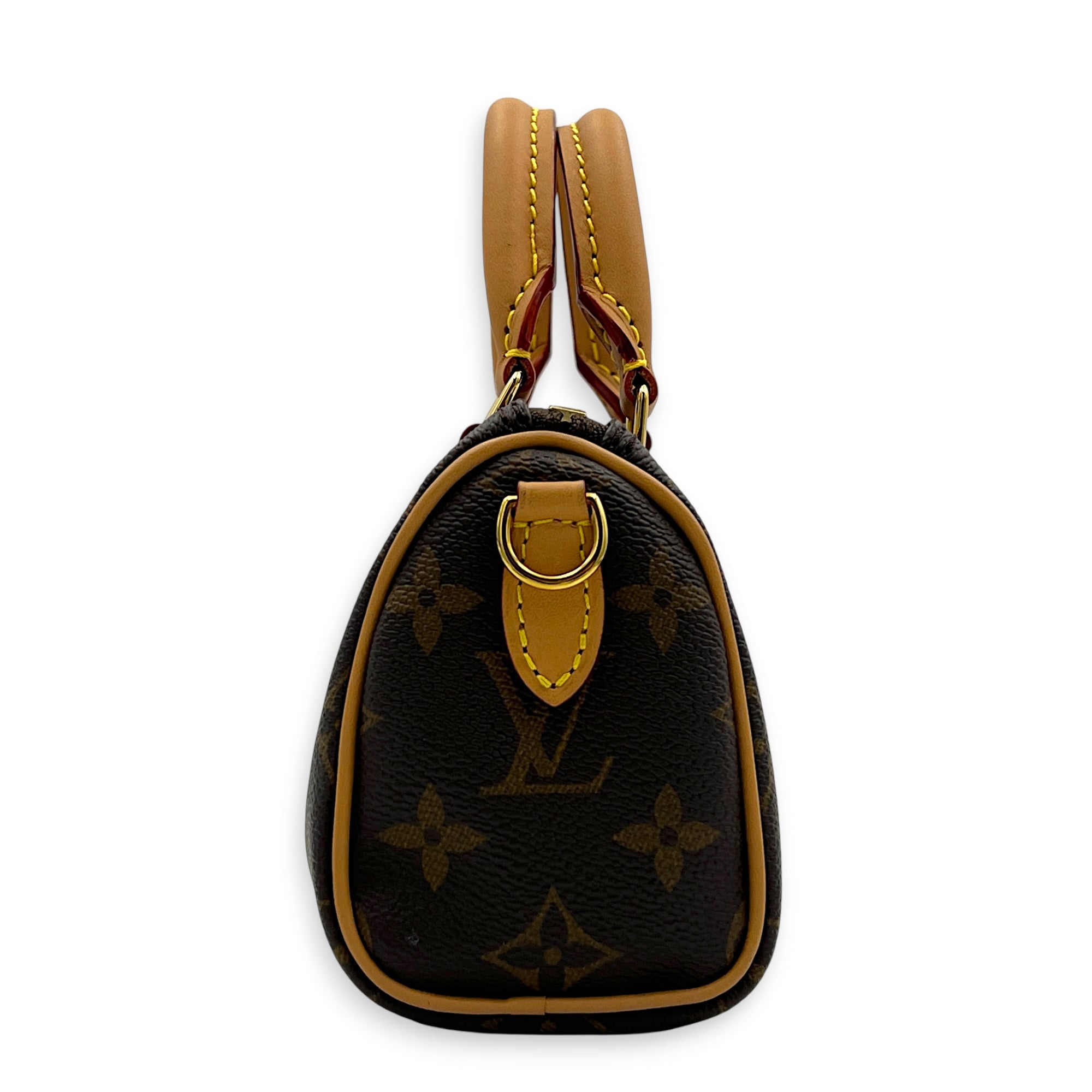 Speedy Top Handle Bag Nano Brown in Coated Canvas, Gold hardware