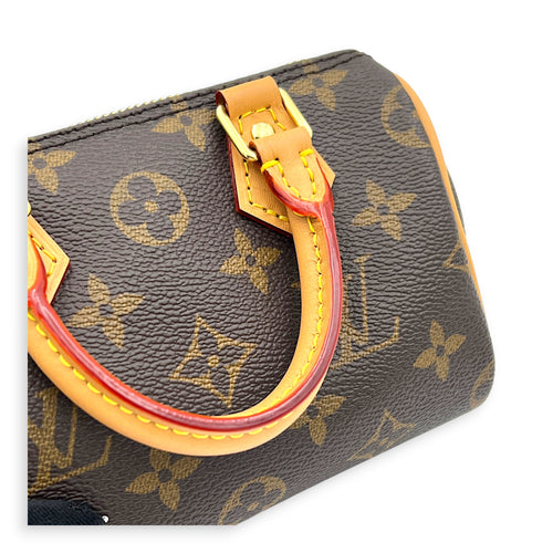 Speedy Top Handle Bag Nano Brown in Coated Canvas, Gold hardware