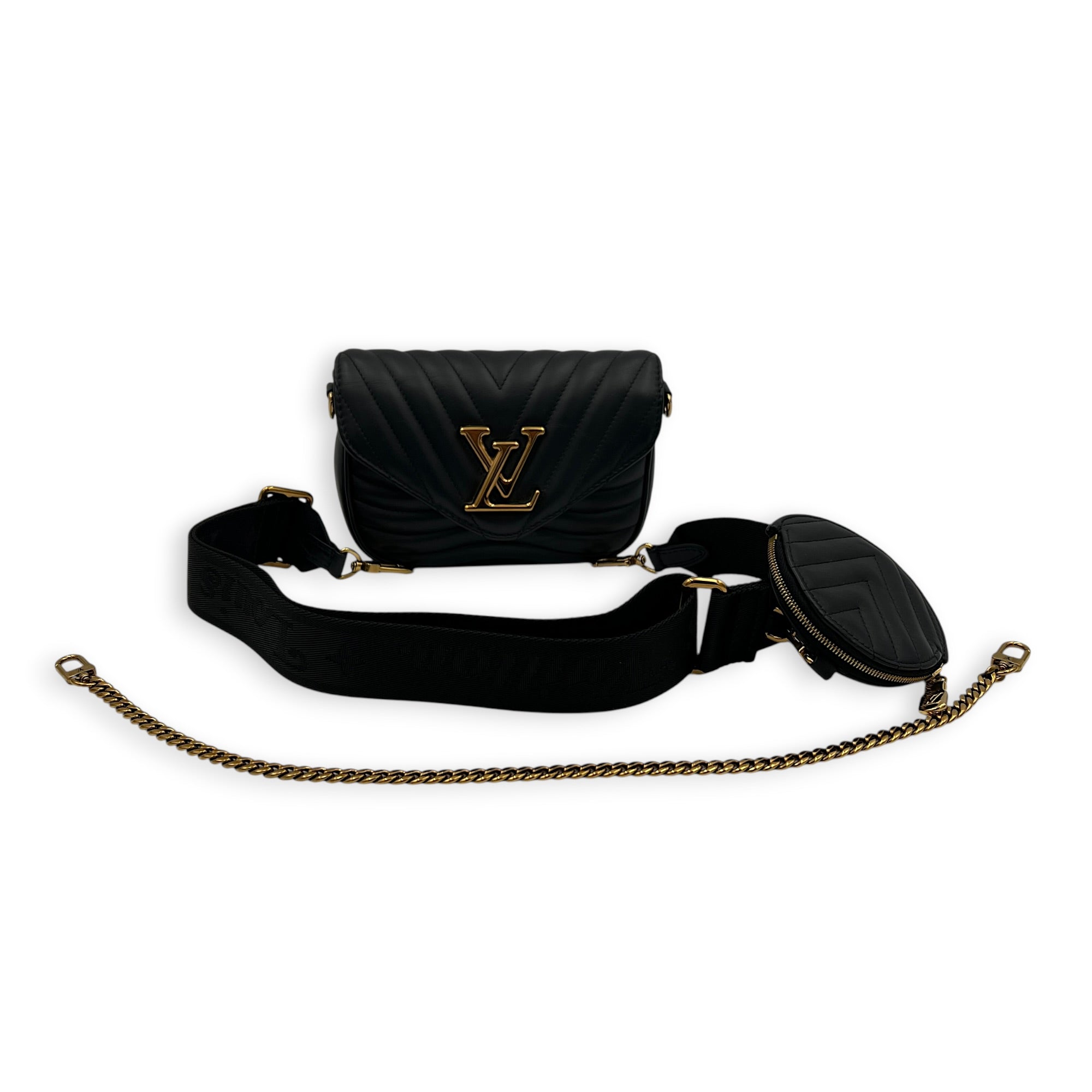 New Wave Shoulder Bag Black in Calfskin, Gold hardware