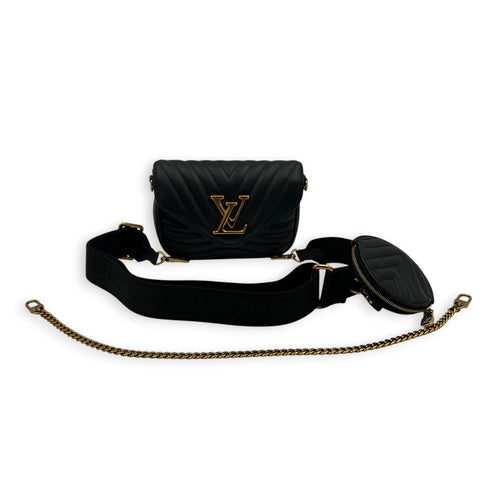 New Wave Shoulder Bag Black in Calfskin, Gold hardware