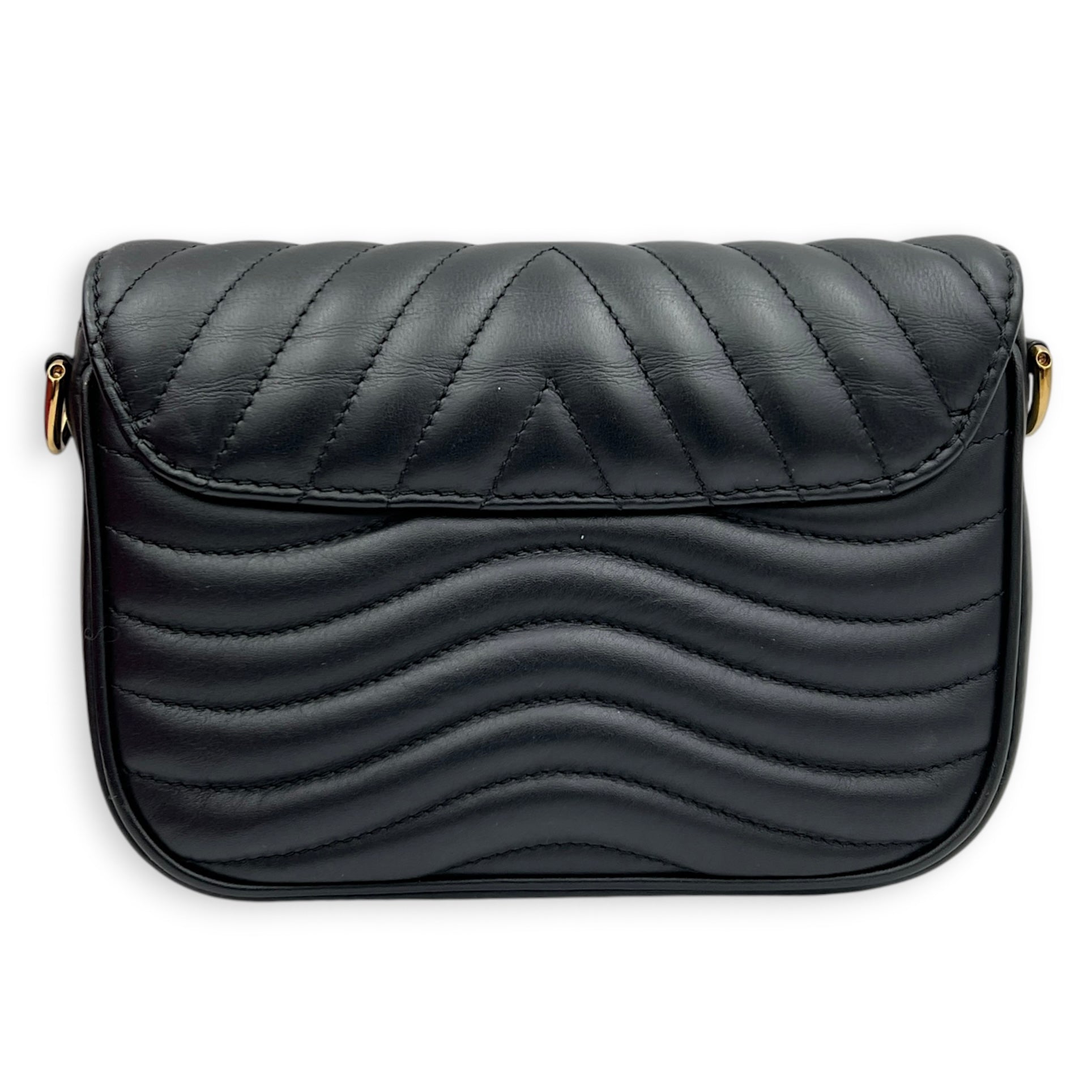New Wave Shoulder Bag Black in Calfskin, Gold hardware