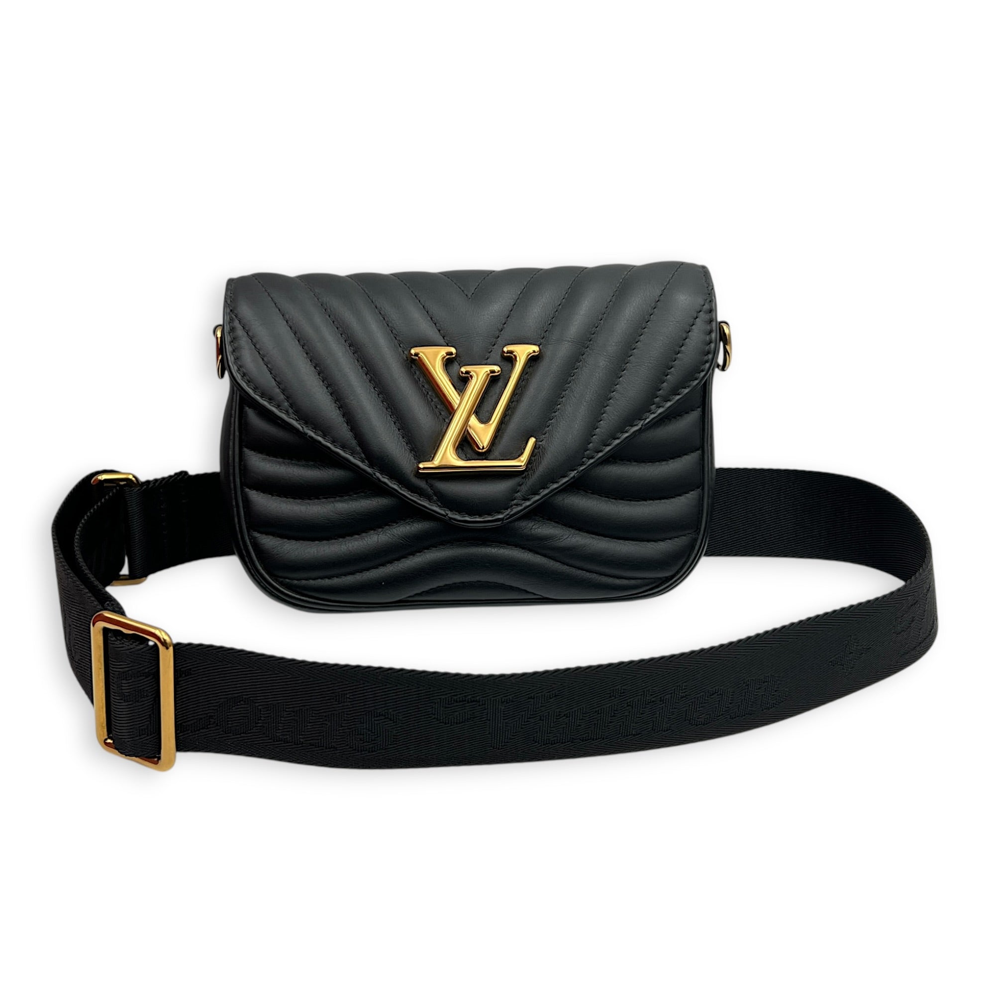 New Wave Shoulder Bag Black in Calfskin, Gold hardware