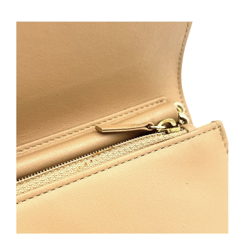 Boy Beige Wallet On Chain in Caviar Leather, Gold hardware