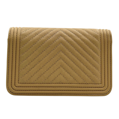 Boy Beige Wallet On Chain in Caviar Leather, Gold hardware