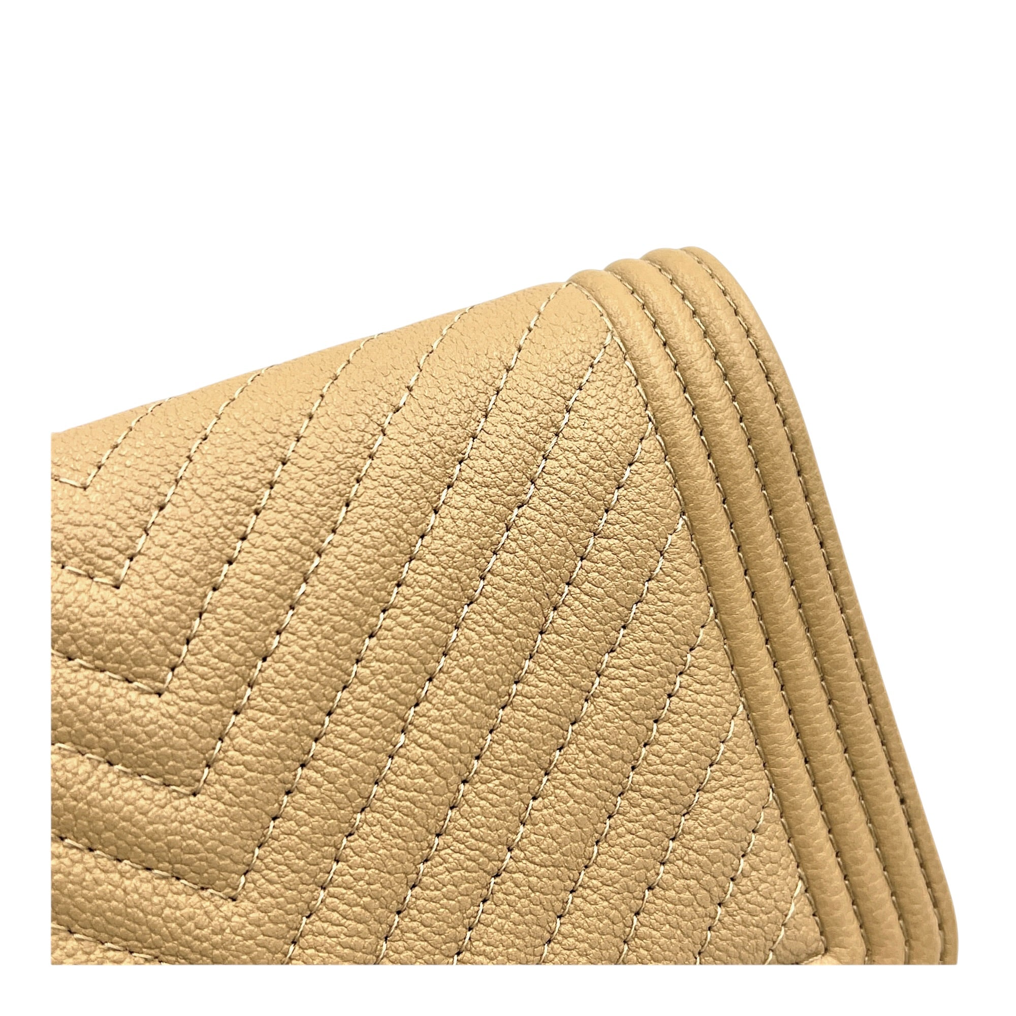 Boy Beige Wallet On Chain in Caviar Leather, Gold hardware