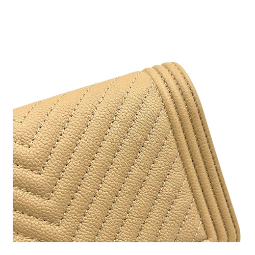 Boy Beige Wallet On Chain in Caviar Leather, Gold hardware