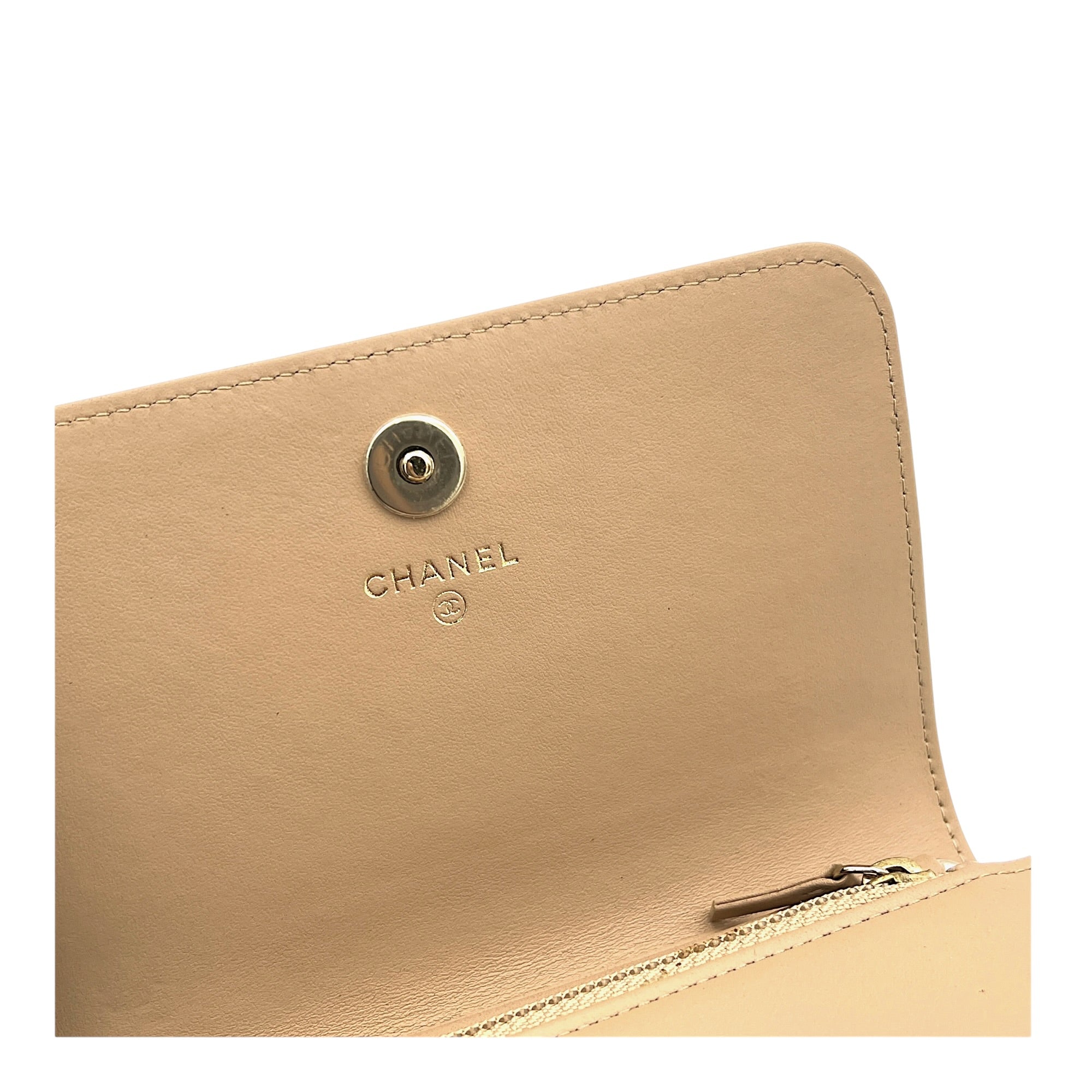 Boy Beige Wallet On Chain in Caviar Leather, Gold hardware